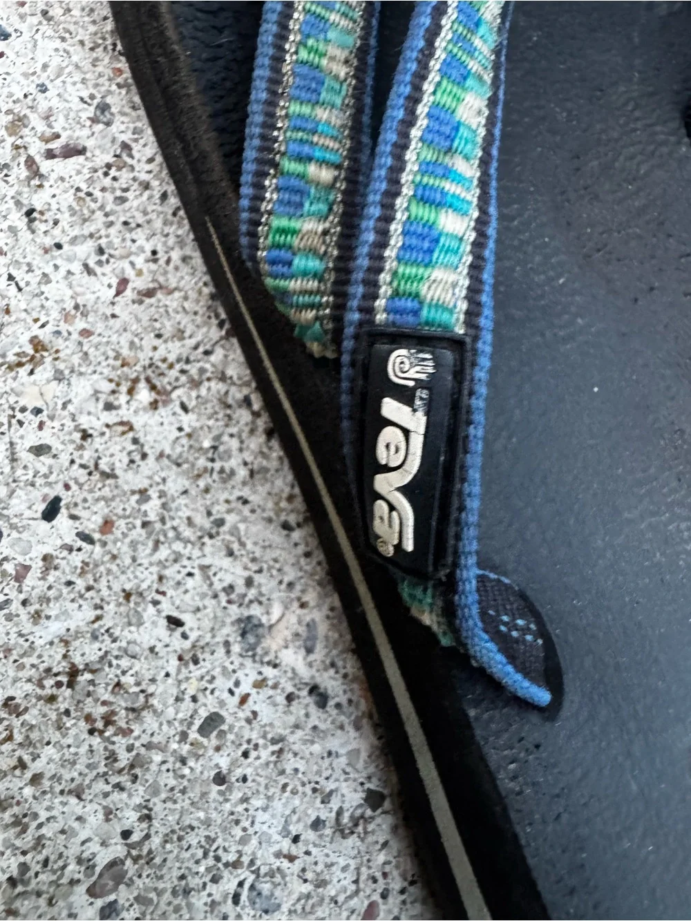 Teva Women’s Black Sandals with Blue-Green Patterned Straps Size 7